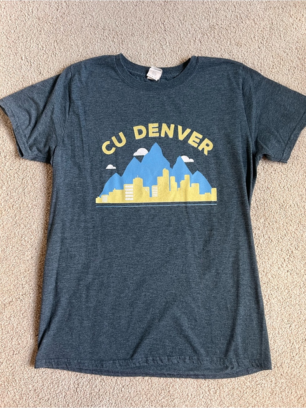 CU Denver Graphic Tee in Heather Charcoal with Yellow & Blue Print